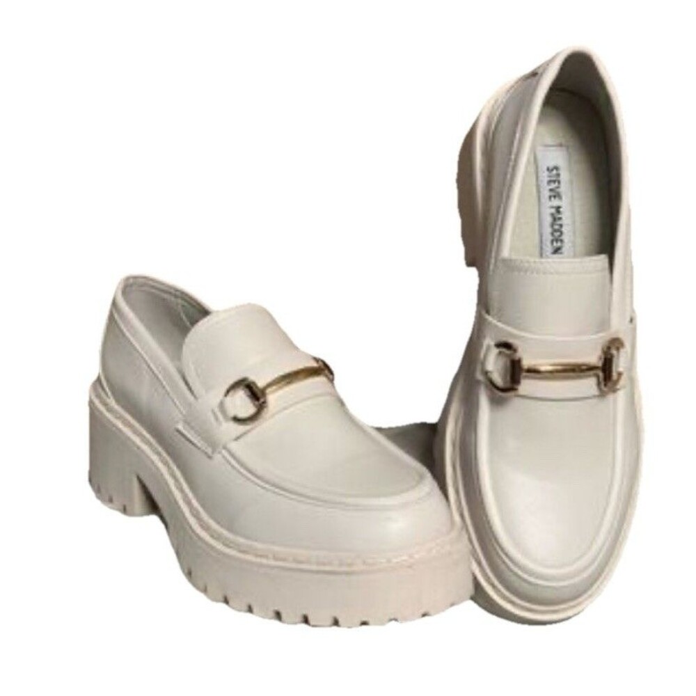 Steve Madden Trifecta Loafer Chunky White Faux Leather Size 7.5